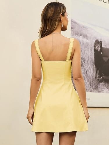 KUTUMAI Lace Square Neck Mini Dress Flowy A Line Short Graduation Dresses for Women Summer 2026 thumbnail 3