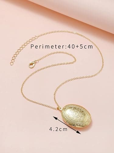 Fuqimanman2020 Vintage Engraved Flower Locket Picture Pendant Necklace Oval Heart Locket Hold Photo Picture Pendant Necklace Memory Jewelry thumbnail 2