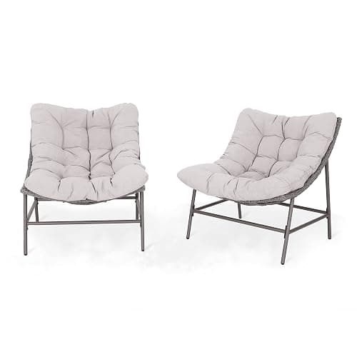 PHI VILLA Outdoor Papasan Chairs Set of 2, Oversized Scoop Wicker Chairs with Cushions & Steel Frame, Double Comfy Conversation Reading Furniture for Apartment Patio, Porch, Deck, Balcony thumbnail 9