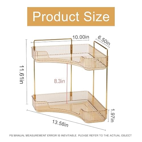 INVSSENE Corner Bathroom Countertop Organizer, Vanity Trays for Counter, Makeup Organizers, Perfume Tray, Kitchen Spice Rack, (Yellow, 2 Tiers) - Yellow - 13.6" x 10" x 15.1" thumbnail 2