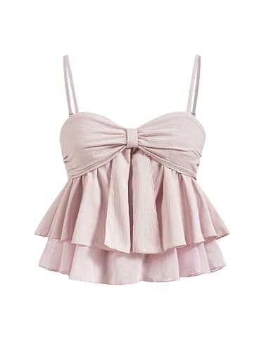 WDIRARA Women's Sweetheart Neck Peplum Top Ruffle Hem Babydoll Cami Tops - Image 1