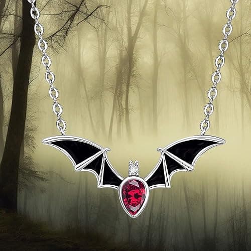 Halloween Bat Necklace for Women Sterling Silver Witch Goth Necklace thumbnail 6