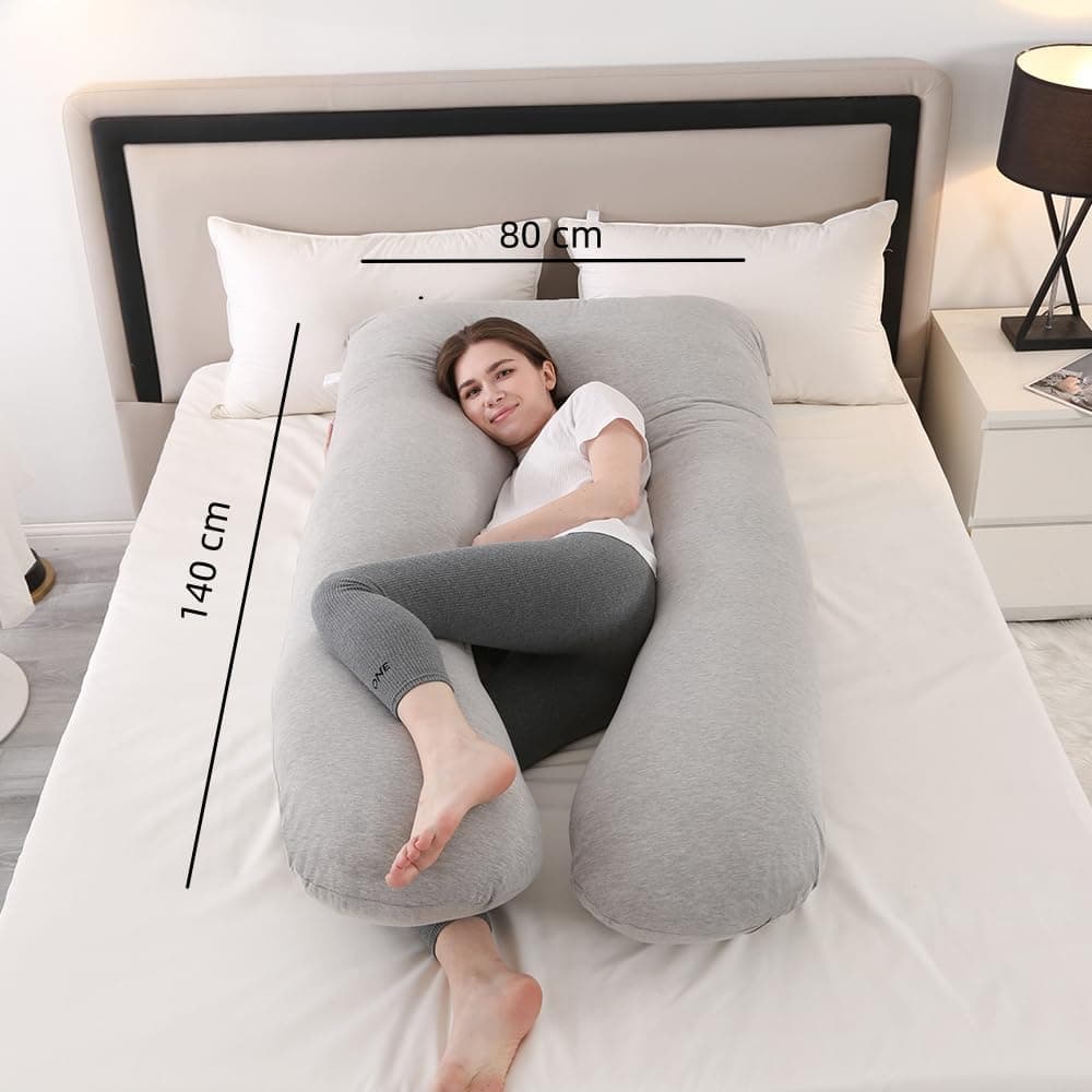 Pregnancy Pillow, Maternity Full Body Pillow for Back, Legs and Belly Support, U Shaped Full Body Pillow for Pregnant Women and Side Sleepers with Removable Cover (Knit Cotton, Grey) thumbnail 2