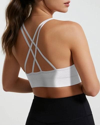 VEQING Seamless V-Neck Women Sports Bras, Padded Cross Back Wireless Low Impact Workout Yoga Bras for Small Chests, 3 Pack thumbnail 4