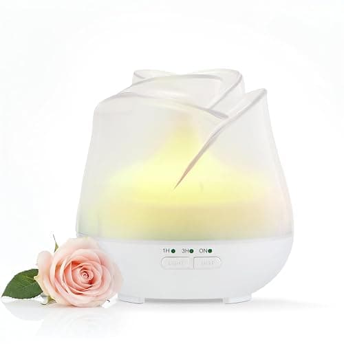 Earnest Living Rose Essential Oil Diffuser 150ml – Mini Ultrasonic Aromatherapy Humidifier for Bedroom & Desk, Quiet Mist, USB Powered, 7-Color Night Light, BPA for Women, Frosted White - Image 1