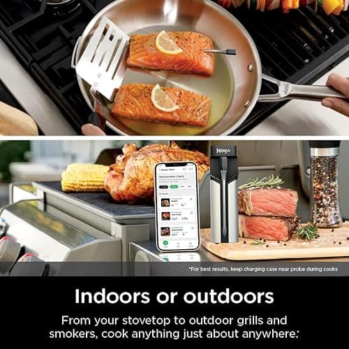 Ninja Meat Thermometer ProChef Wireless Probe for Indoor & Outdoor Air Fryer, Grill, Cooking, Smoker, Oven, Roaster, Long Range Bluetooth App Connection, Flareup Resistant, Waterproof, US Only, WP100 thumbnail 5