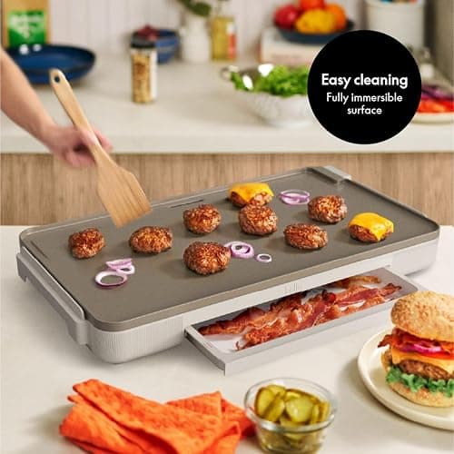 bella 12" x 22" Electric Griddle with Warming Tray, EverGood™ Ceramic Nonstick Coating & Removable Temperature Probe, Dishwasher-Safe Drip Tray & Cool Touch Handles, 1500 Watt, Oatmilk thumbnail 8