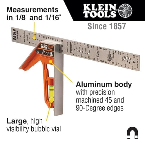 Klein Tools 935CSEL Combination Square Ruler for Electricians and Carpenters, Stainless Steel Double Sided Ruler, Bubble Level, Magnetic thumbnail 3