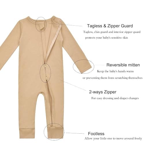 Aablexema Baby Cotton Footless Pajamas with Mitten, 3-pack Infant Romper Zip Up One Piece Jumpsuits Outfit thumbnail 3