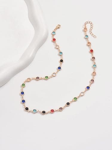 Women's Gold Tone Colorful Crystal Station Necklace - Dainty Rainbow Rhinestone Choker Chain, Boho Summer Beach Neck Accessory for Daily Wear thumbnail 4