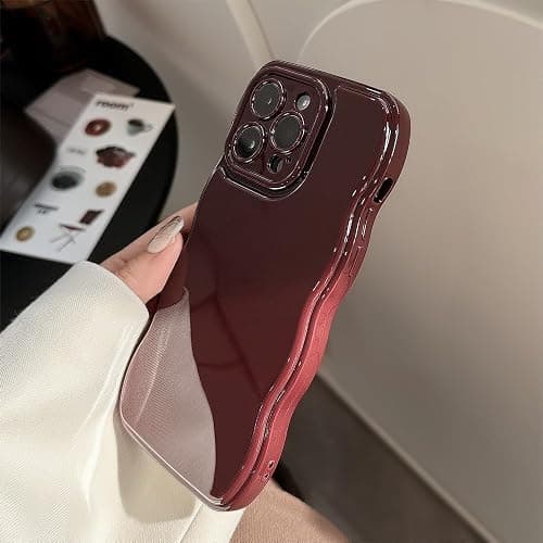 FABSPARK Phone Case for iPhone 15 Pro Case,Simple Wave Design Wavy Frame Soft Silicone Aesthetic for iPhone 15 Pro,Wine Red thumbnail 4