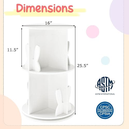 HONEY JOY Kids Rotating Bookshelf, Wooden Spinning Small Corner Organizer w/Baffles, 360°Display Standing Toddler Bookshelf, Narrow Storage Rack, Montessori Book Shelf for Nursery, Playroom (White) thumbnail 3
