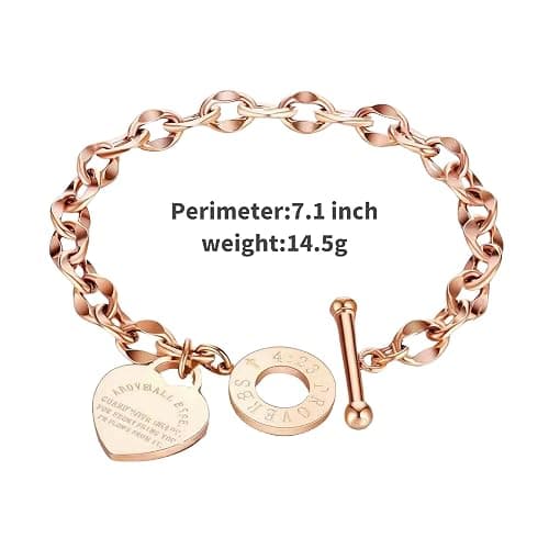 pichuxiu Heart Charm Bracelet Plated 18K Gold Bible Verse Heart Bracelet for Women Her Link Chain Toggle Clasp Stainless Steel Silver Mother's Day - Rose Gold thumbnail 2