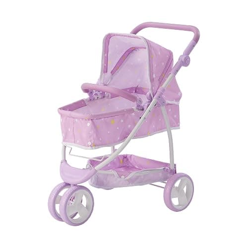 Olivia's Little World - Play Baby Doll Bassinet Stroller for Toddler, Baby Doll Pram Stroller Buggy for 3+ Year Old Girls, Twinkle Stars Princess 2-in-1 Baby Doll Stroller for Kids - Purple - Image 1