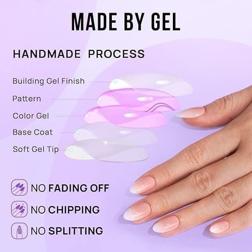 Almond Press On Nails Medium - BTArtbox Soft Gel Ombre Fake Nails with Nail Glue, Semi-Transparent Reusable Glue On Nails in 16 Sizes - 32PCS Stick On Nails Kit, Vanilla Cream Almond thumbnail 4