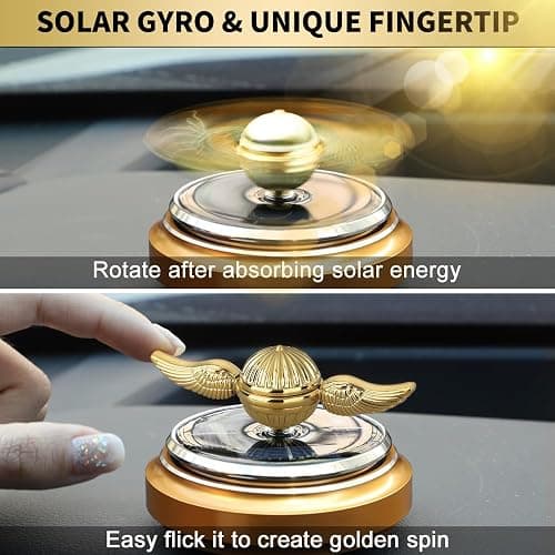 Golden Fidget Spinner Solar Energy Toy, Car Air Freshener Dashboard Decoration Powered by Sunshine, Cool Science Kit Spinning Ball Toy with Solar Panels, Premium Gift for Boyfriend Men Women thumbnail 4