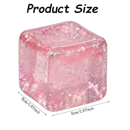 Squishy Fidget Toys – Glitter Stress Cubes, Slow Rising Sensory Squeeze Cube for Adults, Soft Hand Toy for Office Desk Anxiety Relief (Red) thumbnail 2