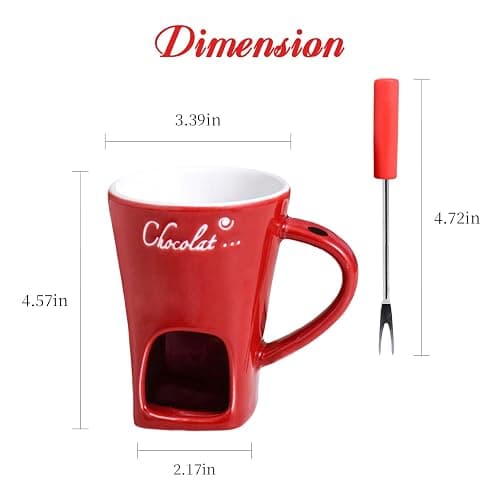 AMZWISH Mini Sweet Fondue Cup, Ceramic Coffee Warmer Mug, Portable Chocolate Melting Cup with Fork for Cheese, Great for Adult/Kids for Camping/Date/Movie Night/Birthday/Wedding Gifts (Red) thumbnail 2
