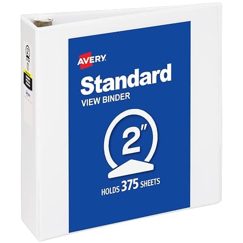 Avery Standard View 3 Ring Binder, 2" Round Rings, 375-Sheet Capacity, 2.8 Inch Wide Spine, 1 White Binder, Ideal for Lightweight Organization and Occasional Referencing (05731) - Image 1