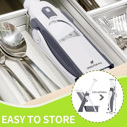 ONCE FOR ALL Safe Mandoline Slicer 5 in 1 Vegetable Chopper Food Potato Cutter, Strips Julienne Dicer Adjustable Thickness 0.1-8 mm Kitchen Chopping Artifact Fast Meal Prep (Gray) thumbnail 5