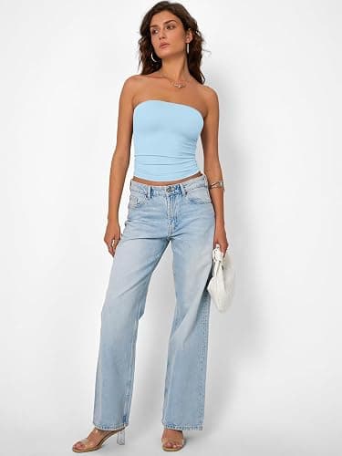 Trendy Queen Womens Strapless Tube Tops Basic Backless Sleeveless Bandeau Going Out Crop Tops Cute 2025 Summer Clothes thumbnail 5