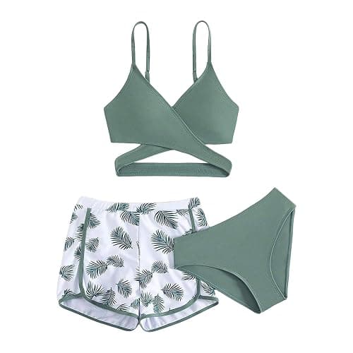 XINYUNZU Mädchen Bikini Set mit Badeshorts Hawaii Badeanzug 3-Teilig Bademode Schwimmanzug Swimsuit Girls Strand Badebekleidung Badeanzüge für Kinder 3-12 Jahre - Image 1
