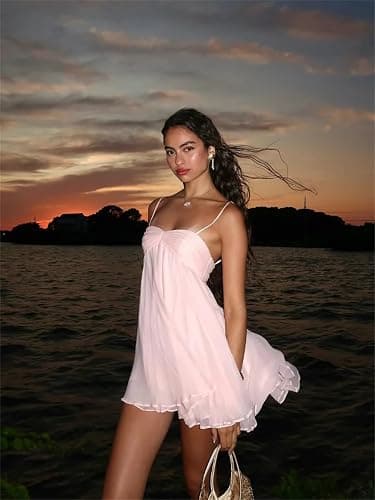 Women Chiffon Ruffles Sling Casual Sleeveless Backless U Neck Loose Mini Dresses Summer Holiday Short Robes thumbnail 3