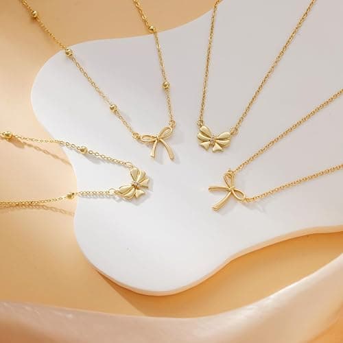 Thaivor Stocking Stuffers for Women Dainty Bow Necklace 14K Gold Plated Cute Choker Small Pendant Charm Necklaces Teen Gift Trendy Stuff Personalized Jewelry Christmas Gifts thumbnail 5