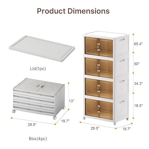 UAMFURI Extra Large Stackable Storage Bins with Lids & Wheels & Door, 660QT-165QT/41GAL*4Pack Foldable Collapsible Closet Organizers, Plastic Containers Drawers for Bedroom Dorm Garage thumbnail 2