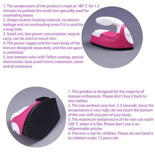 Culnflun Mini Electric Iron Portable DIY Clothes Electric Sewing Iron for Fuse Beads Patch DIY Shoes T-Shirts Heat Transfer Projects Supplies Quick Ironing thumbnail 7