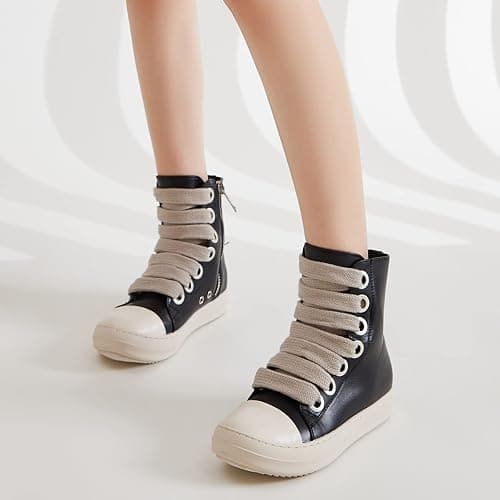 MOFEEDOUKA Womens High Top Sneakers Thick Shoe Laces PU Leather Comfort Platform Walking Shoes with Zipper thumbnail 7