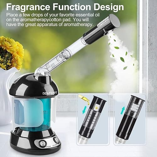 Facial Steamer - DENFANY Nano Ionic Face Steamer with Extendable 360° Rotating Arm - Portable Facial Steamer for Personal Care at Home or Salo （Black） thumbnail 3