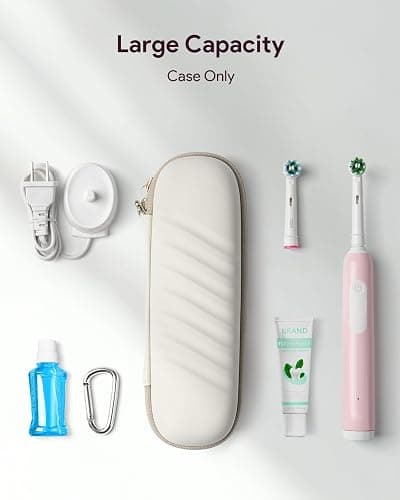 Electric Toothbrush Travel Case for Oral B/Oral-B Pro/Phlips Sonicare, Waterproof Portable Toothbrush Protective Storage Bag with Mesh Pocket & 2pcs Toothbrush Head Covers Protection (Beige) thumbnail 5