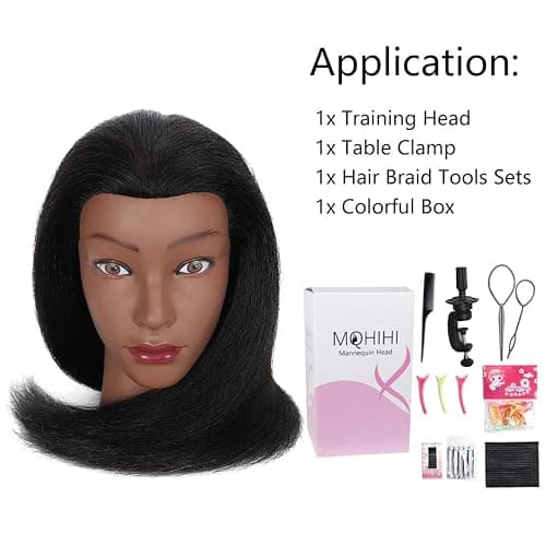 16" MQHIHI Mannequin Head Human Hair, 100% Real Hair Cosmetology Manikin Doll Head for Hairdresser Practice Braiding with Free Clamp Holder and Tools (16 Inch) thumbnail 6