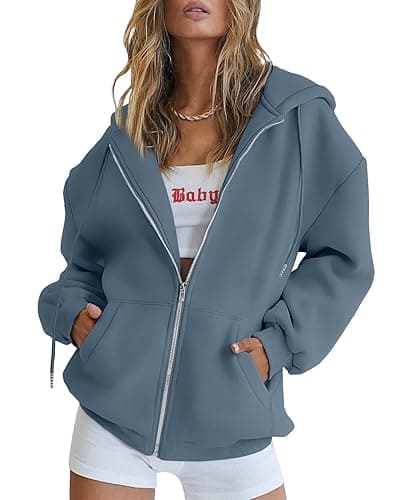 Trendy Queen Womens Zip Up Hoodies Oversized Sweatshirts Fall Fashion Outfits Casual Jackets 2025 Winter Clothes - Image 1