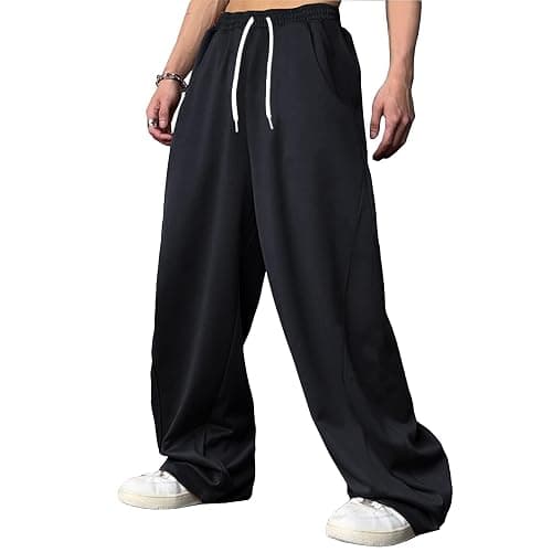 WZIKAI Men's Baggy Sweatpants Elastic Waist Drawstring Wide Leg Sweatpants Casual Loose Baggy Joggers with Pockets thumbnail 4