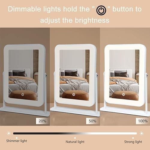 YEKKOPT Small Desk Mirror with Lights, Lighted Makeup Mirror with Light, Portable Tabletop Make Up Mirror for Desk, Vanity Mirror with Lights,Smart Touch Control, Dual Power Supply, 360°Rotation - White - 11.3"L x 9.5"W thumbnail 3