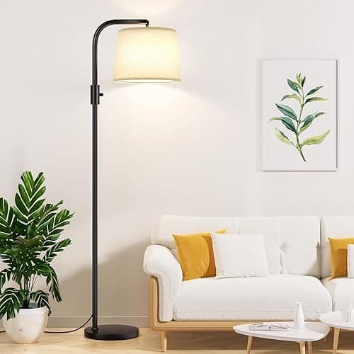 Ambimall 𝐅𝐮𝐥𝐥𝐲 𝐃𝐢𝐦𝐦𝐚𝐛𝐥𝐞 Floor Lamp - Floor Lamps 9W 𝐋𝐄𝐃 Light Bulb Included, Standing Lamps for Living Room with Adjust Head, Modern Standing Tall Light Rotary Switch for Office - A:Black and Linen Beige - Image 1