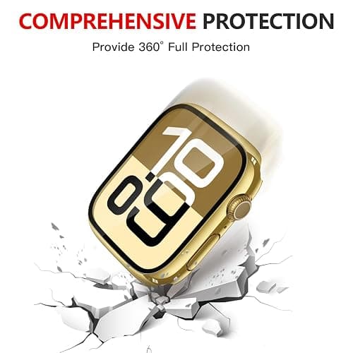 Misxi [2 Pack] Waterproof Hard Case with Tempered Glass Compatible with Apple Watch Series 11 (2025) Series 10 42mm, Overall Protective Cover for iWatch Screen Protector, 1 Gold + 1 Transparent thumbnail 8