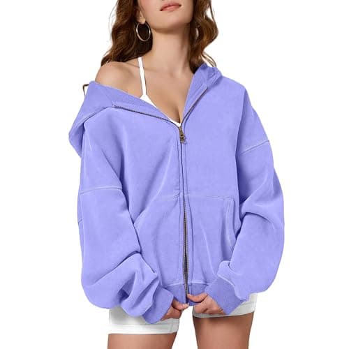 Dnzzs Womens Zip Up Hoodie Oversized Acid Wash Sweatshirts Heavyweight Fall Fashion Outfits Casual Jackets Winter Clothes - Image 1