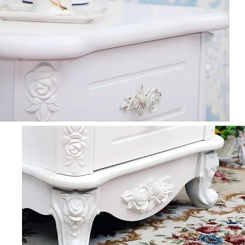 KWOKING Chic French Country Nightstand White Wood 2 Drawers Storage Elevate Bedroom Decor Bedside Table White Bedroom Wooden Bedside Table Paint Nightstands Ivory 2 Piece Set 19" L x 16" W x 19" H thumbnail 4