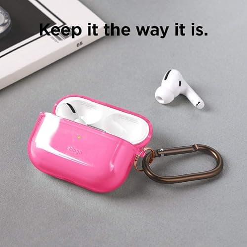 elago Compatible with AirPods Pro Case Clear - High Rating, TPU Transparent Shockproof, Protective Case Cover with Keychain, Gel Tape Included, Wireless Charging [Neon Hot Pink] thumbnail 2