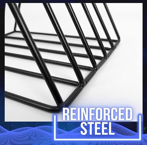 Vinyl Record Storage Holder Stand - Premium Triangle Metal Wire Magazine and Book Rack holds up to 33 Lp Album Records, Simple, Functional and Contemporary Vinyl Organizer - Small 5slots (Rose) thumbnail 4