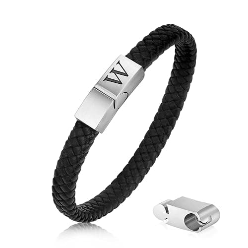 FOCOOG Leather Bracelets for Mens Gifts - Premium Genuine Leather Adjustable Stainless Steel Magnetic Clasp Mens Initial Bracelet, Unique Gifts for Men Husband Dad Son - Image 1