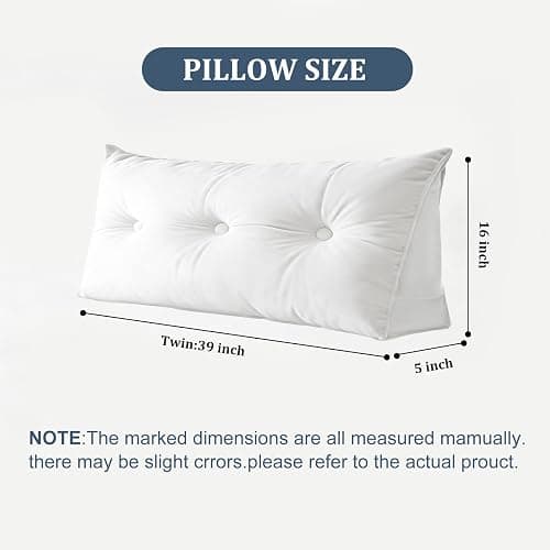 Bilimili Headboard Pillow Twin, 39" Wedge Reading Pillow for Bed Sitting Up, for College Dorm Bed & Sofa, Soft Plush Cover with Side Pockets, Beige thumbnail 2