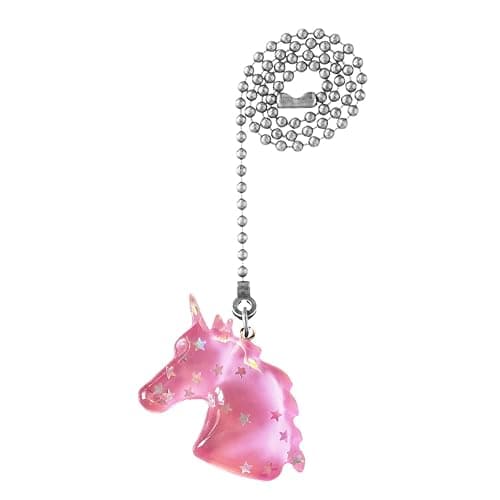 Pink Unicorn fan or light pull with embedded silver stars handmade by Mossy Cabin with 12" chain and clasp - Image 1