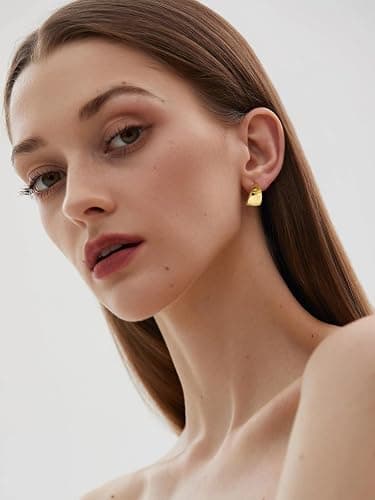 FOURPG 10 Pairs Hypoallergenic Chunky Gold Dangle Earrings for Women Trendy Thick Gold Plated Hoop Earrings Set Lightweight Jewelry thumbnail 7