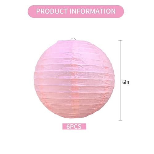 BEISHIDA 6-Inch Pink Round Paper Lanterns Hanging Decorative Chinese Paper Lanterns Lamp for Valentine Birthday Wedding Party Decoration and Baby Bridal Shower（6 Packs） thumbnail 3