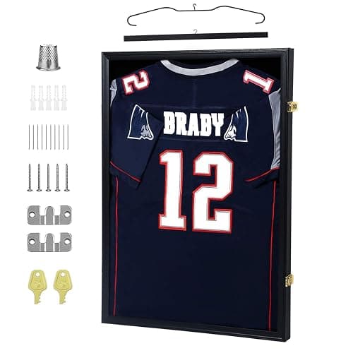 IHEIPYE Jersey Display Frame Case Lockable, Large Sport Jersey Shadow Box with 98% UV Protection Acrylic and Hanger for Baseball Basketball Football Soccer Hockey Shirt and Uniform,Black - Image 1