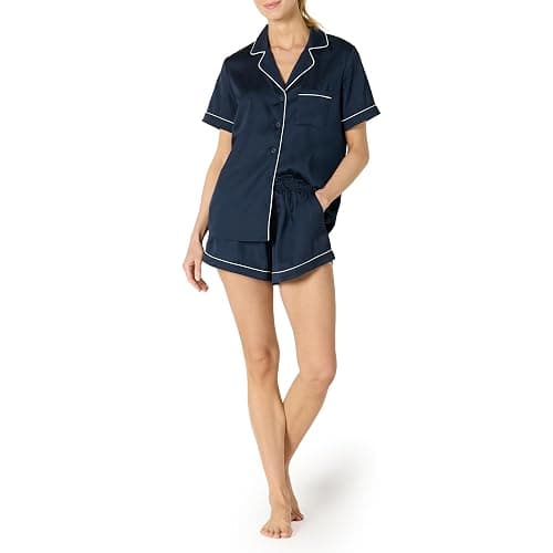 Amazon Essentials womens Satin Short Sleeve Button-Down Top and Short Sleepwear Set - Image 1
